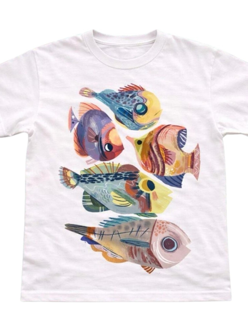Gildan White Tee with Colorful Fish Art